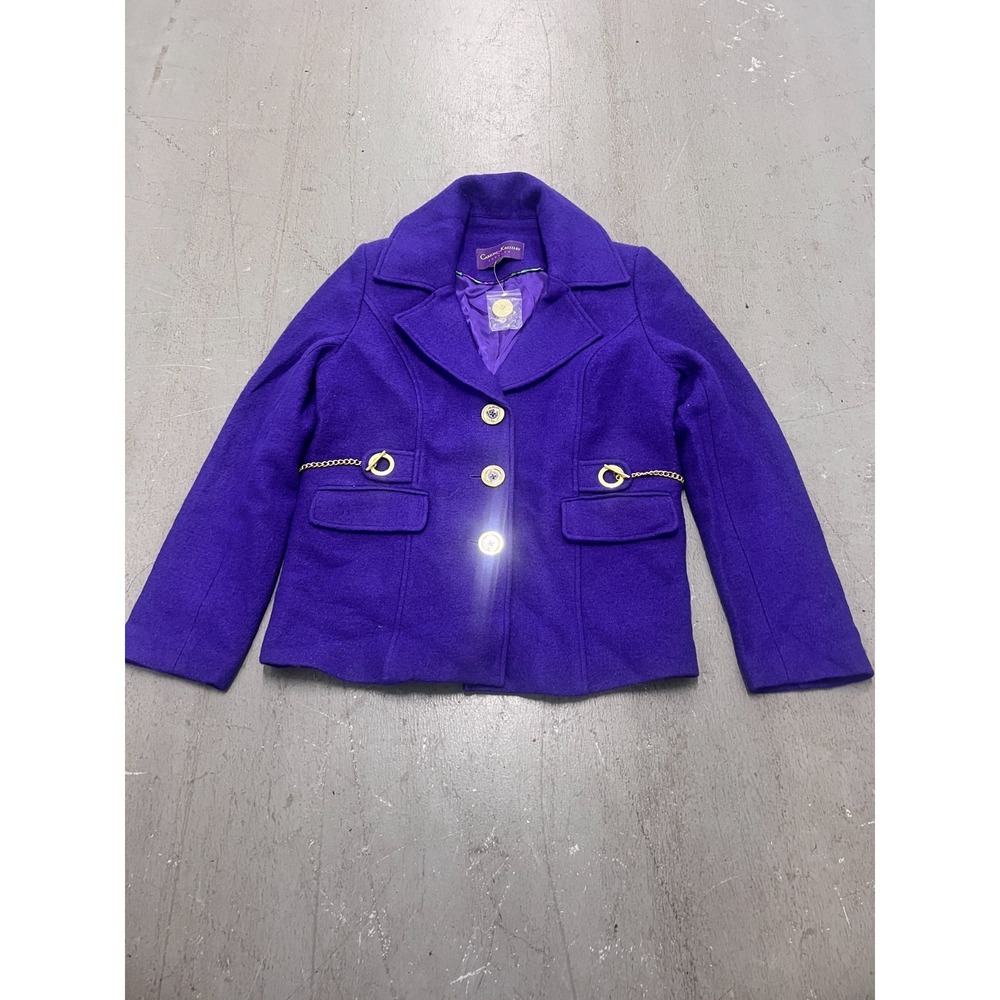 Carson Kressley Pea Coat Womens S Purple Wool Blend Gold‎ Chain Office Wear NWT